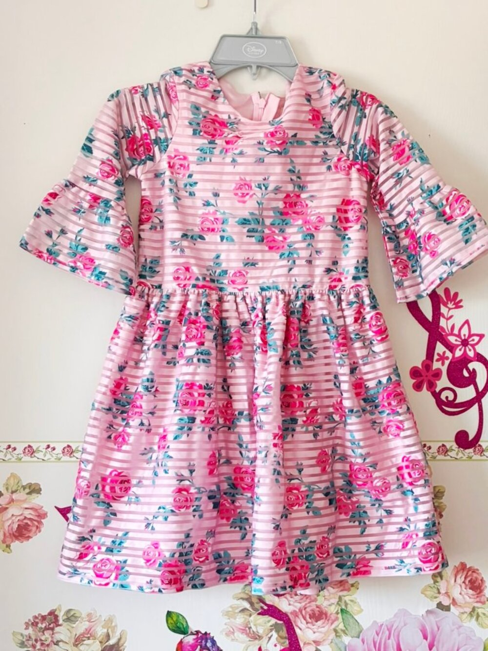 BeeBay Pink Rose Floral Flared Girls Dress 8
